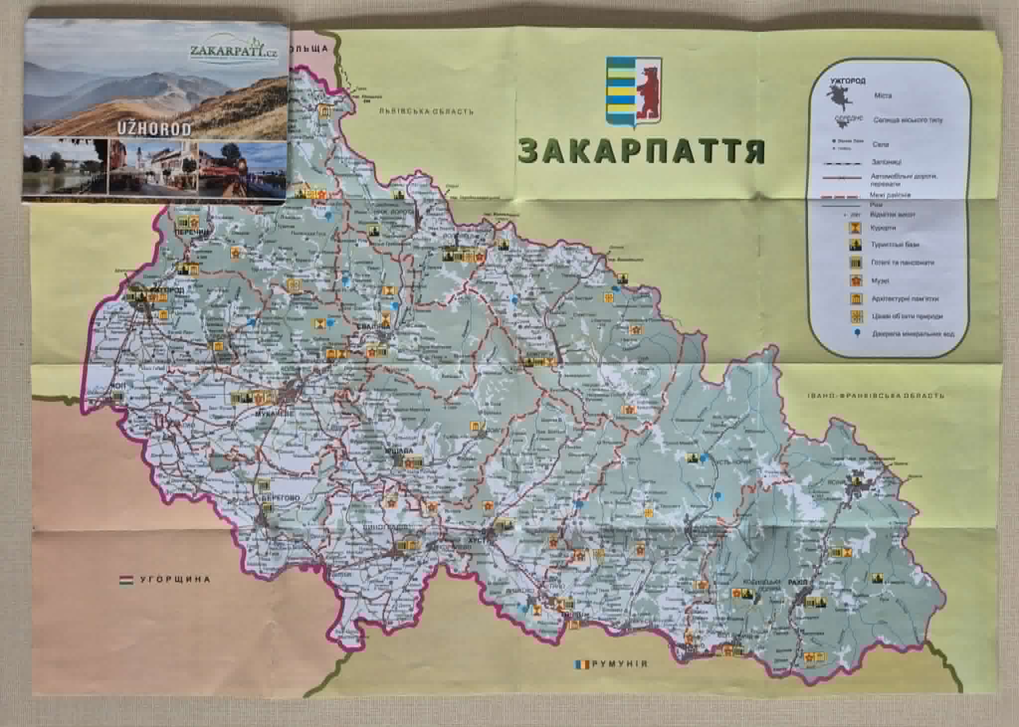 Mapa Užhorodu a Zakarpatí